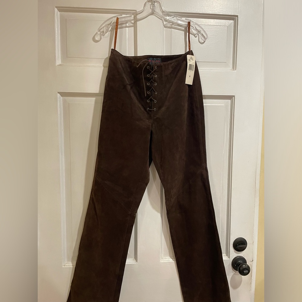 NWT Ralph Lauren Brown Suede Lace Up Pants Size 6